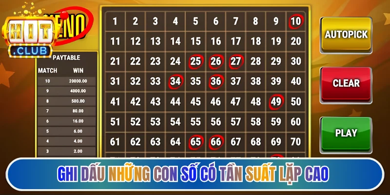 Ghi dấu những con số có tần suất lặp cao